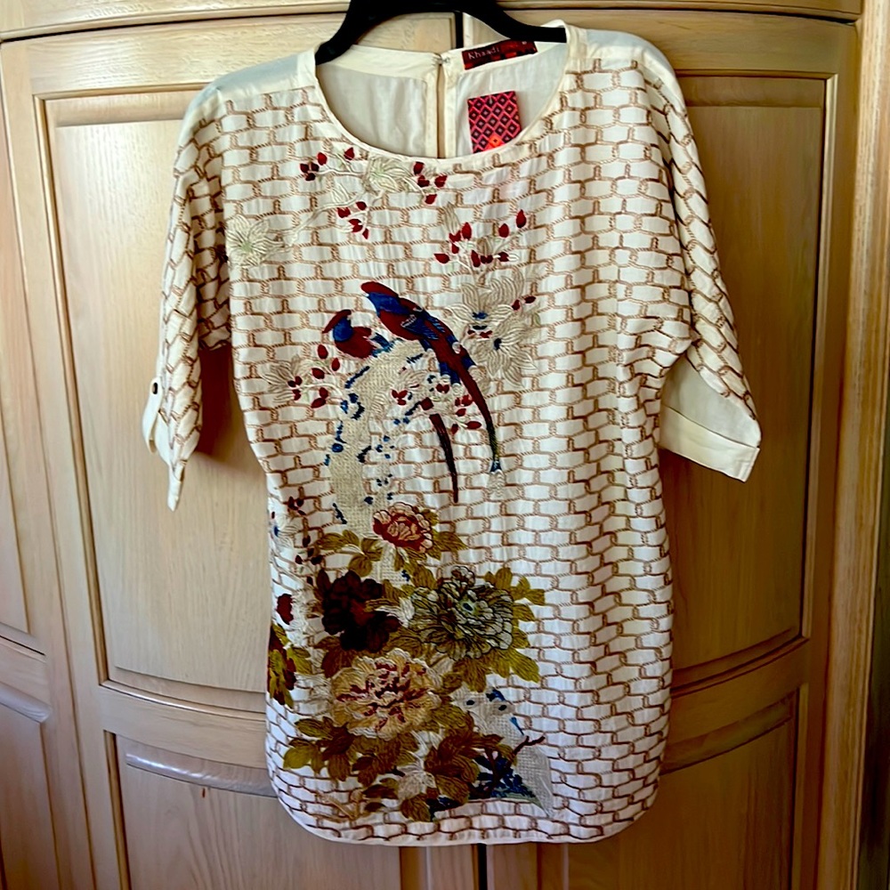 Embroidered Top or Kurti  cotton Birds embroidery 3/4 sleeves